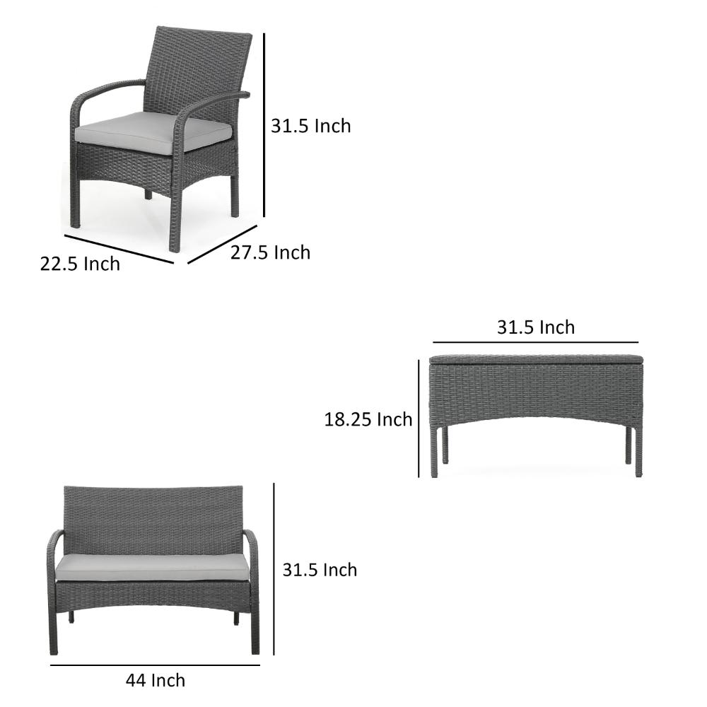 Orry 4pc Outdoor Table Set, 1 Loveseat, 2 Accent Chairs, Dark Gray Finish