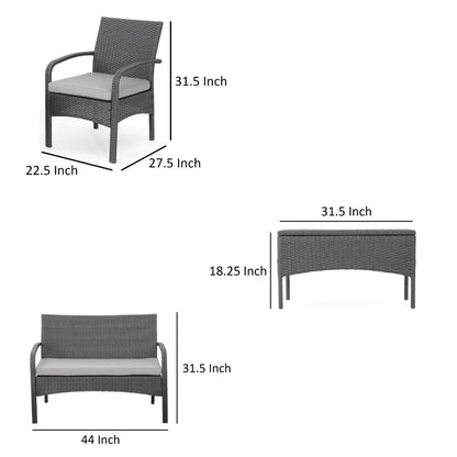 Orry 4pc Outdoor Table Set, 1 Loveseat, 2 Accent Chairs, Dark Gray Finish