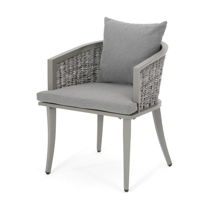 Ruble Accent Chair Set of 2, Gray Waterproof Fabric, Outdoor Rattan, Iron