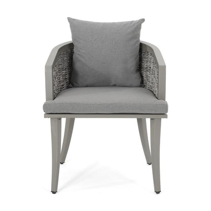 Ruble Accent Chair Set of 2, Gray Waterproof Fabric, Outdoor Rattan, Iron