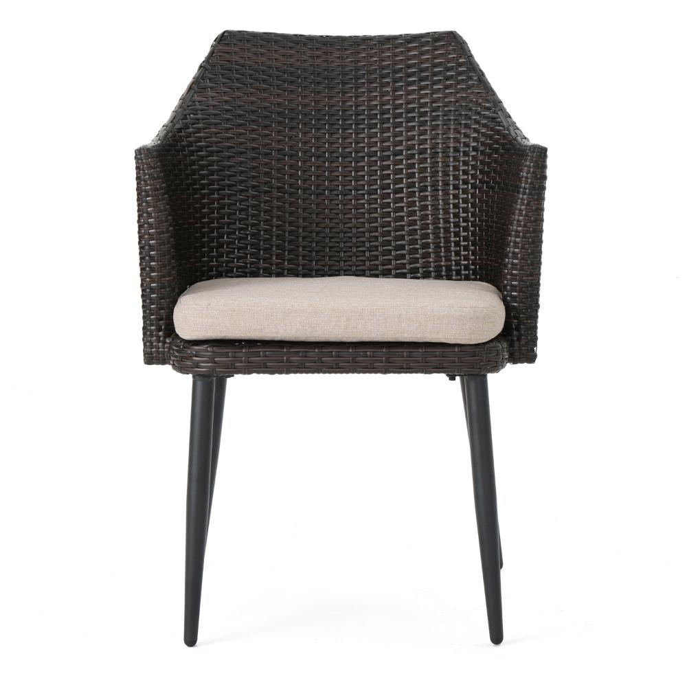 Kenny 3pc Outdoor Accent Chair Set, 1 Table, White, Brown Rattan, Iron