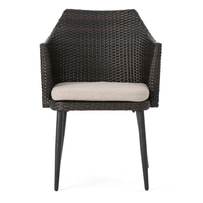 Kenny 3pc Outdoor Accent Chair Set, 1 Table, White, Brown Rattan, Iron