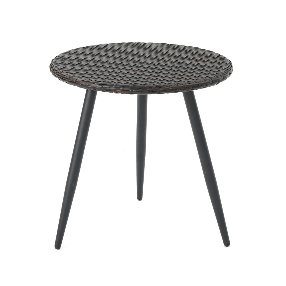 Kenny 3pc Outdoor Accent Chair Set, 1 Table, White, Brown Rattan, Iron