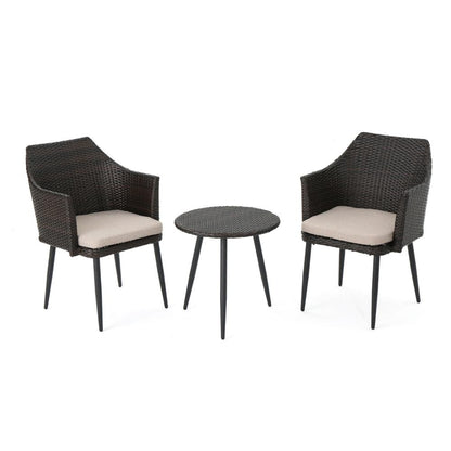 Kenny 3pc Outdoor Accent Chair Set, 1 Table, White, Brown Rattan, Iron