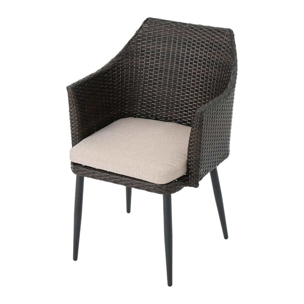 Kenny 3pc Outdoor Accent Chair Set, 1 Table, White, Brown Rattan, Iron