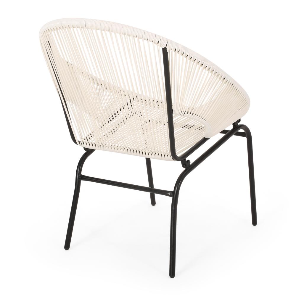 Sanu Outdoor Accent Chair Set of 2, White PE Rattan, Black Iron, Round Back