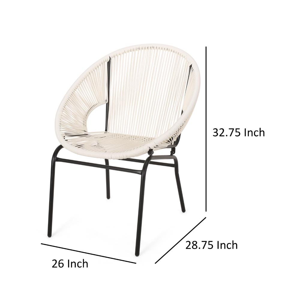 Sanu Outdoor Accent Chair Set of 2, White PE Rattan, Black Iron, Round Back
