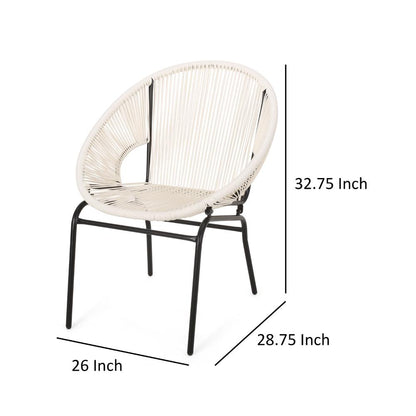 Sanu Outdoor Accent Chair Set of 2, White PE Rattan, Black Iron, Round Back