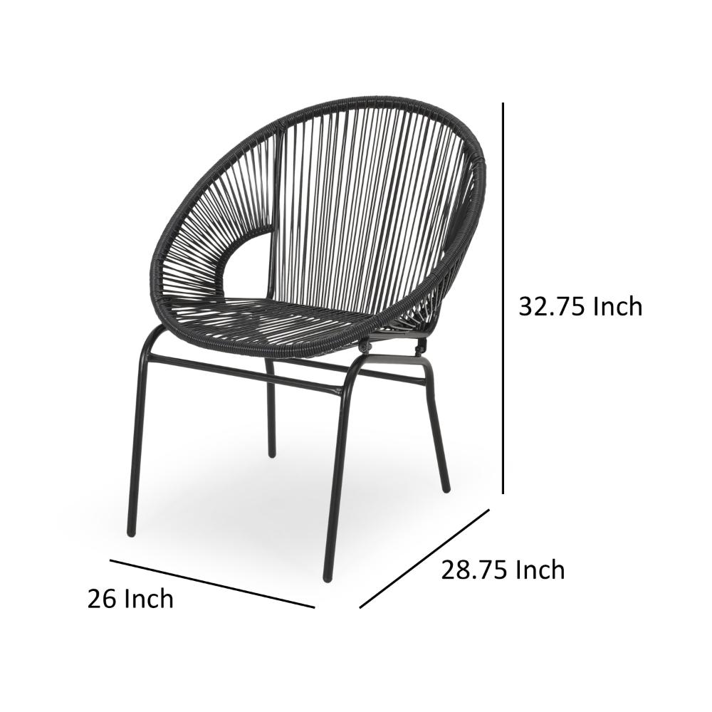 Sanu Outdoor Accent Chair Set of 2, PE Rattan, Black Iron, Round Backrests