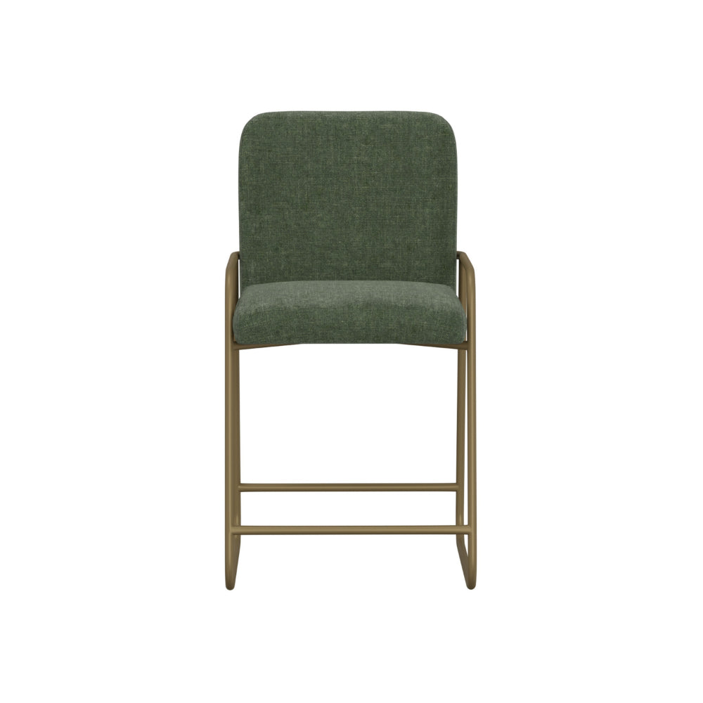 Suze Counter Height Chair, Arch Back, Gold Iron, Olive Green Polyester
