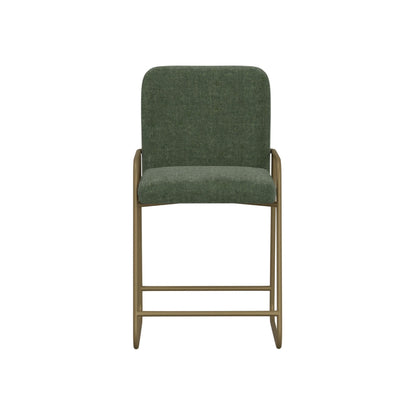 Suze Counter Height Chair, Arch Back, Gold Iron, Olive Green Polyester