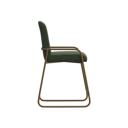 Suze Counter Height Chair, Arch Back, Gold Iron, Olive Green Polyester