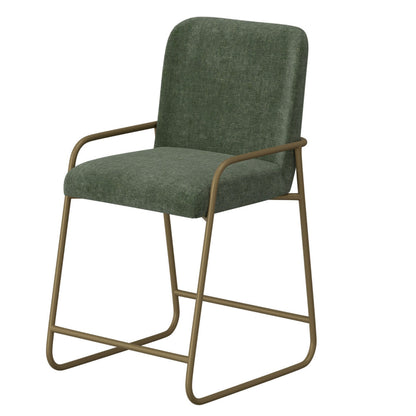 Suze Counter Height Chair, Arch Back, Gold Iron, Olive Green Polyester