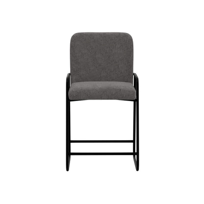 Suze Counter Height Chair, Arched Back, Black Iron, Dark Gray Polyester