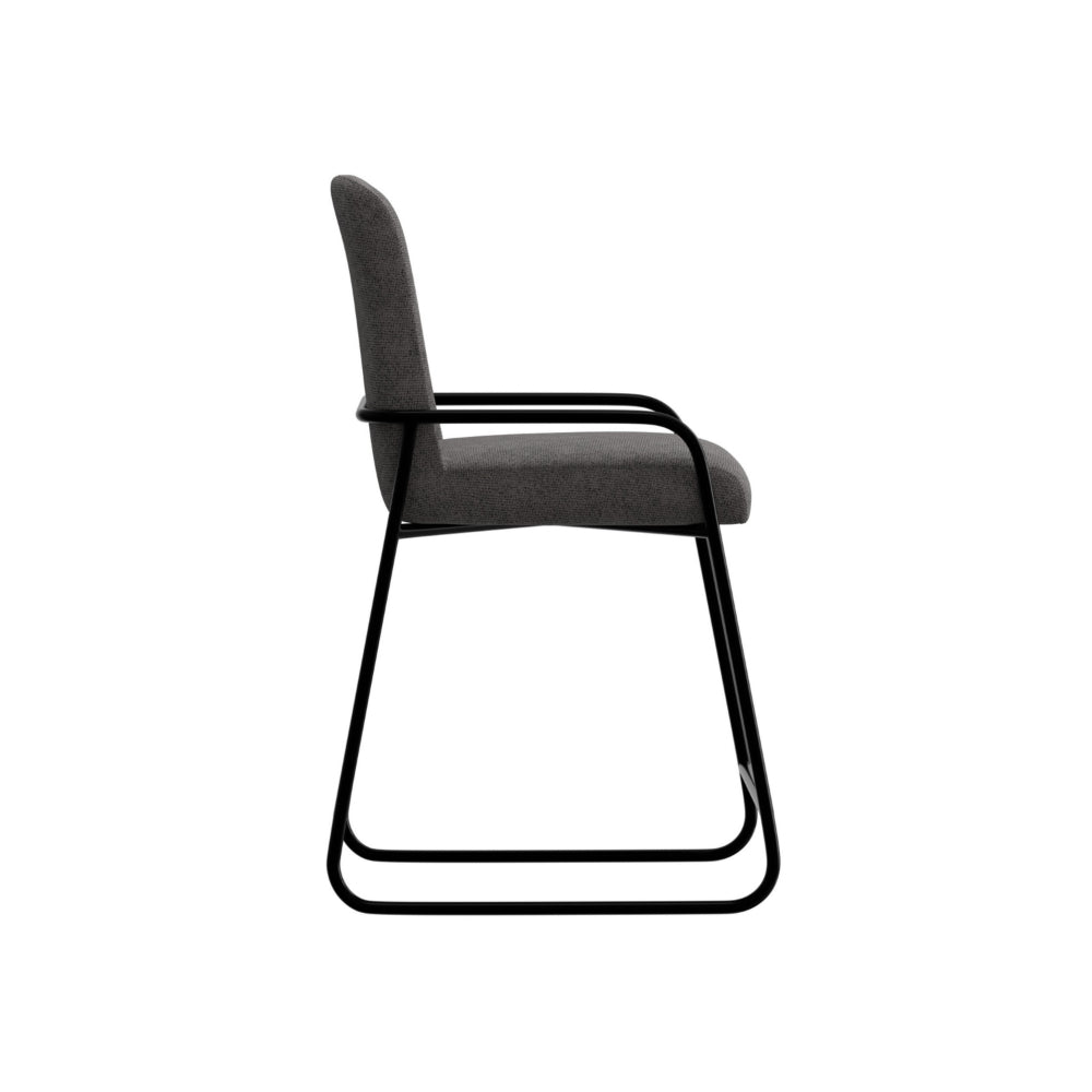 Suze Counter Height Chair, Arched Back, Black Iron, Dark Gray Polyester
