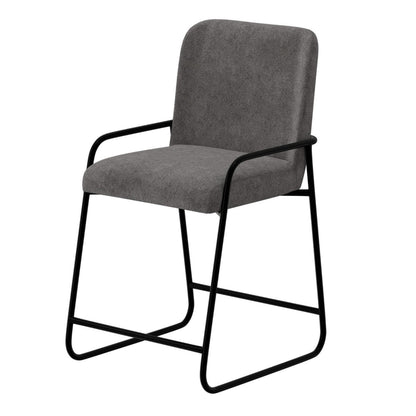 Suze Counter Height Chair, Arched Back, Black Iron, Dark Gray Polyester
