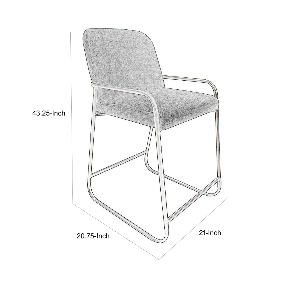 Suze Counter Height Chair, Arched Back, Black Iron, Dark Gray Polyester