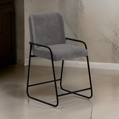 Suze Counter Height Chair, Arched Back, Black Iron, Dark Gray Polyester