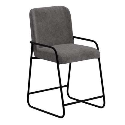 Suze Counter Height Chair, Arched Back, Black Iron, Dark Gray Polyester