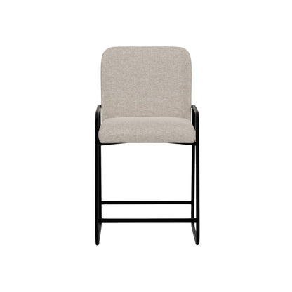 Suze Counter Height Chair, Arched Back, Black Iron, Light Beige Polyester