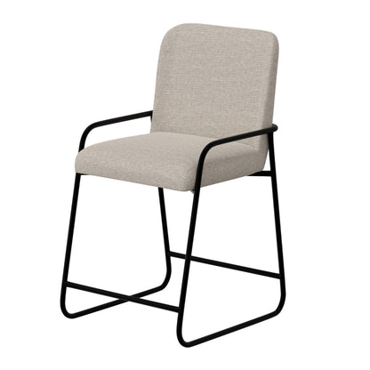 Suze Counter Height Chair, Arched Back, Black Iron, Light Beige Polyester