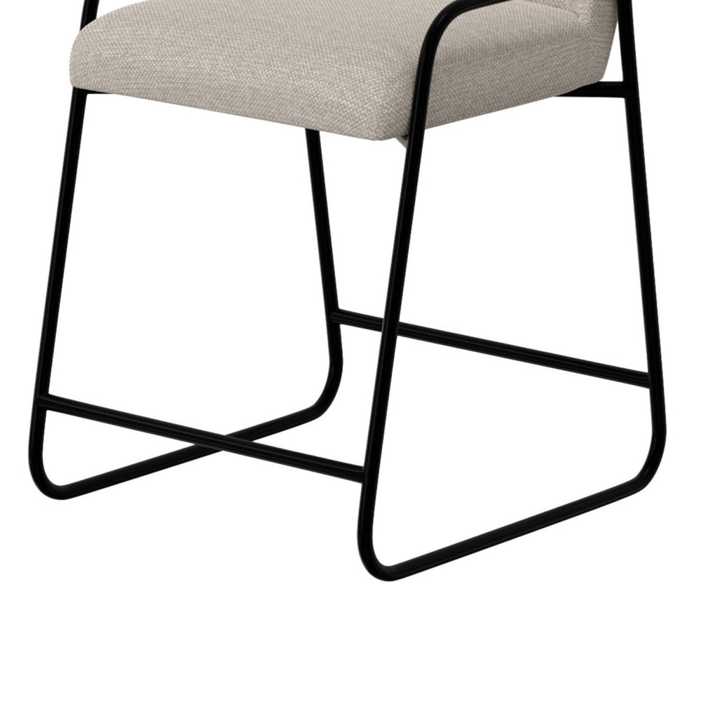 Suze Counter Height Chair, Arched Back, Black Iron, Light Beige Polyester