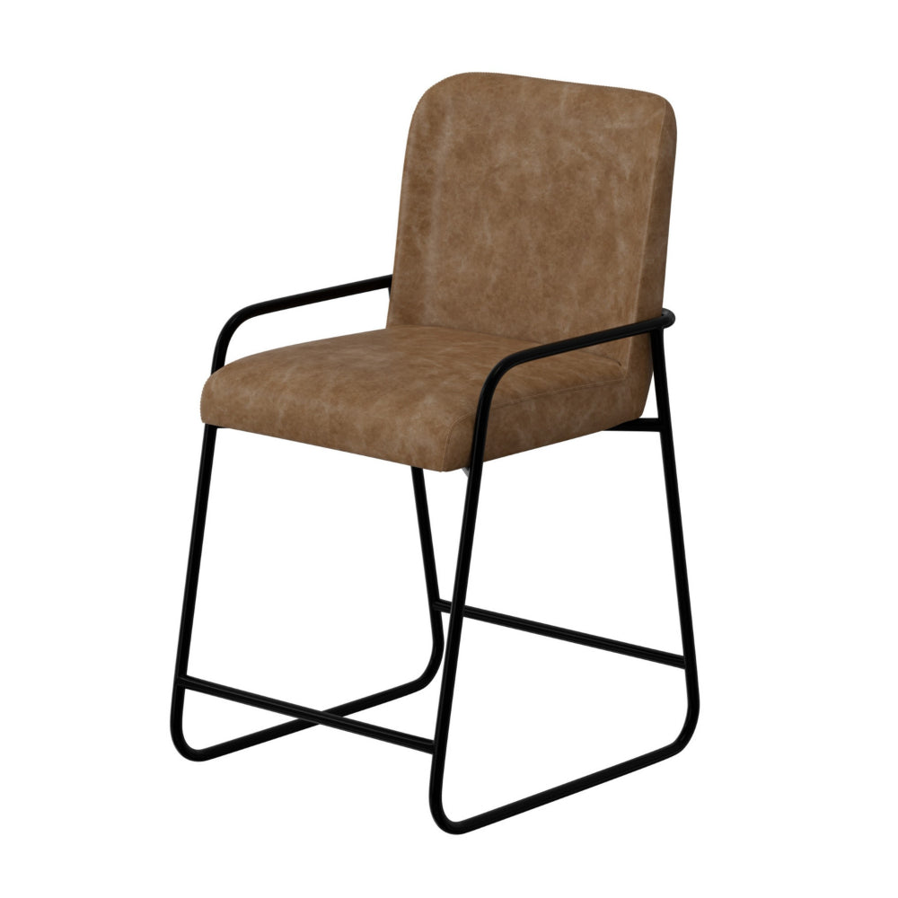Suze Counter Height Chair, Arched Back, Black, Cognac Brown Faux Leather