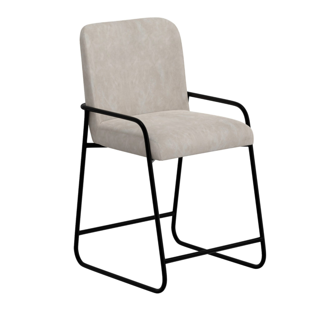 Suze Counter Height Chair, Black Iron Legs, Snow Gray Performance Fabric