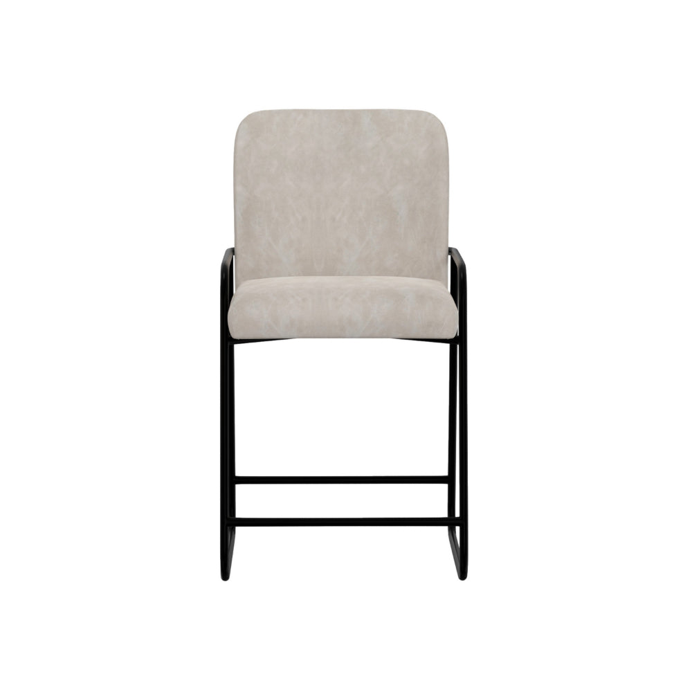Suze Counter Height Chair, Black Iron Legs, Snow Gray Performance Fabric