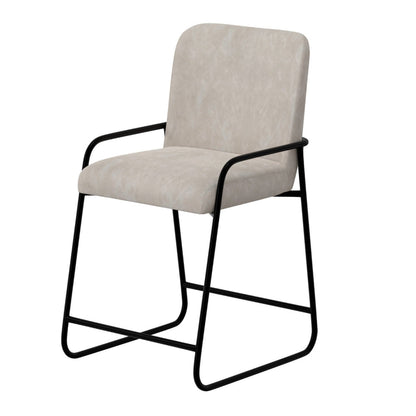 Suze Counter Height Chair, Black Iron Legs, Snow Gray Performance Fabric