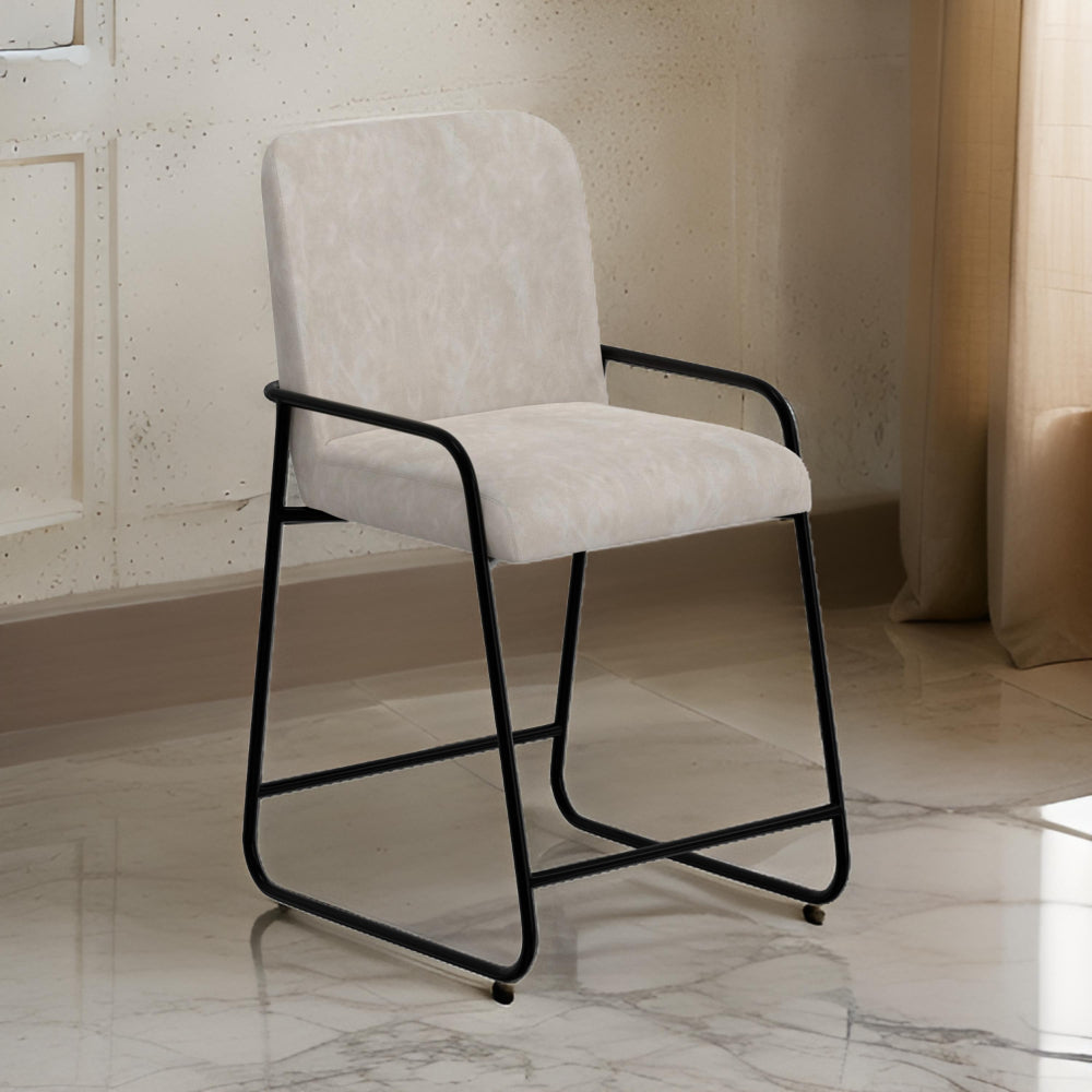 Suze Counter Height Chair, Black Iron Legs, Snow Gray Performance Fabric