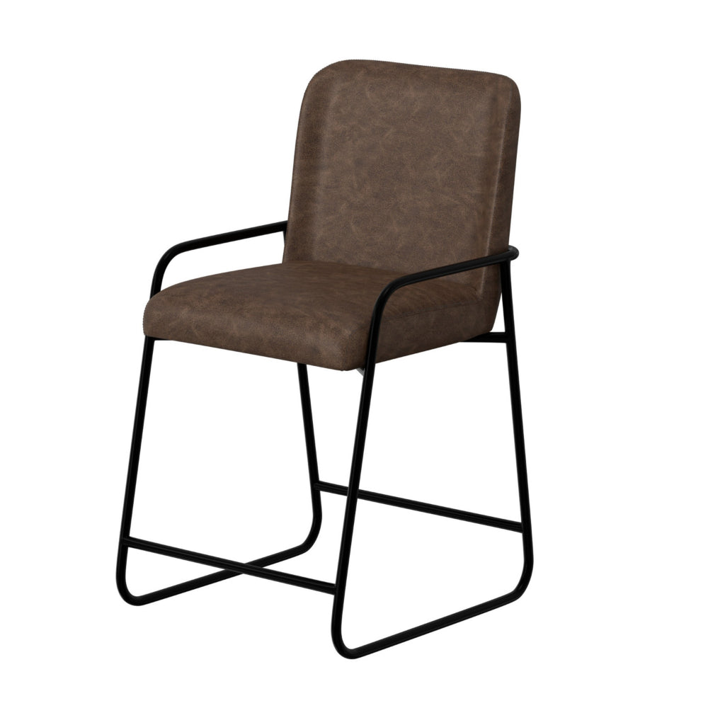 Suze Counter Height Chair, Black Iron, Hickory Brown Performance Fabric