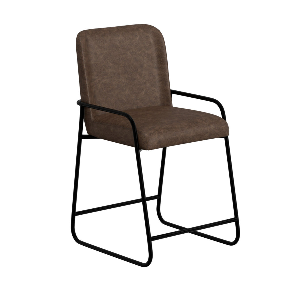 Suze Counter Height Chair, Black Iron, Hickory Brown Performance Fabric