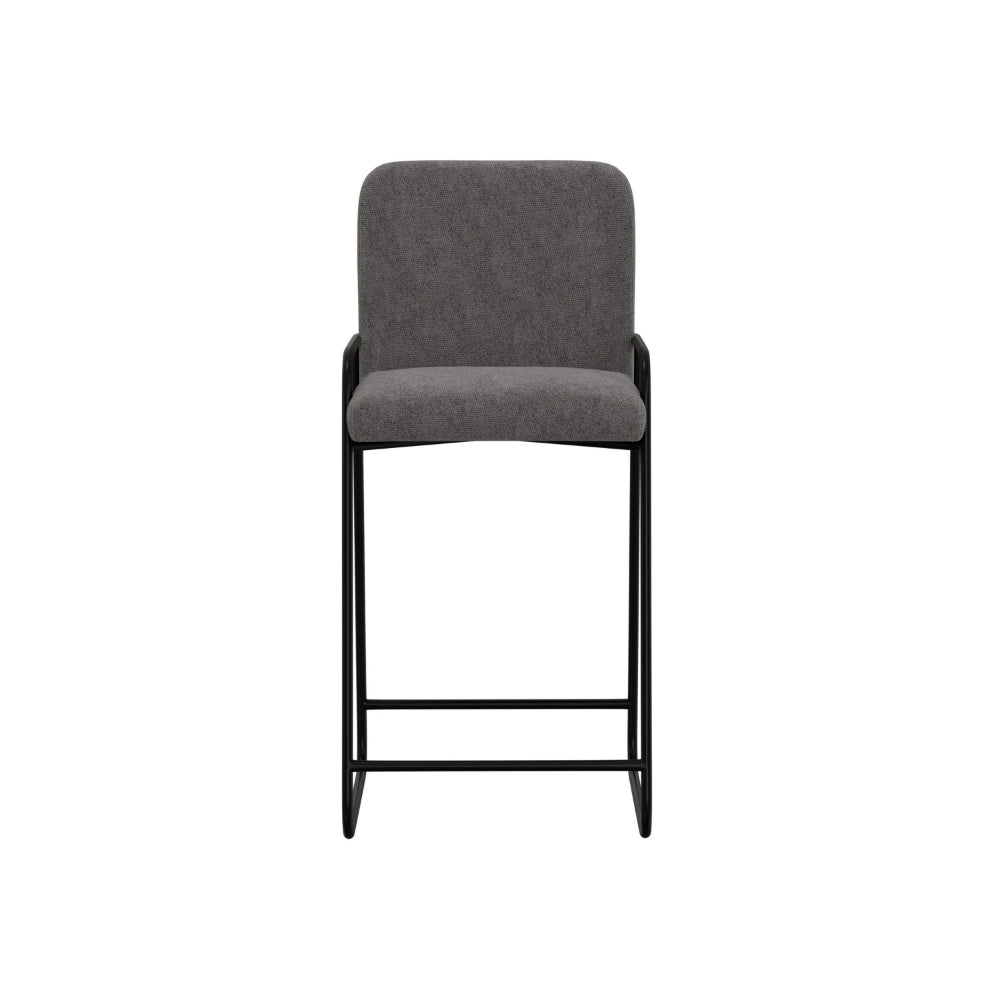 Suze Barstool Chair with Arched Back, Black Iron Frame, Gray Polyester