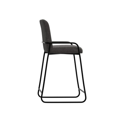 Suze Barstool Chair with Arched Back, Black Iron Frame, Gray Polyester