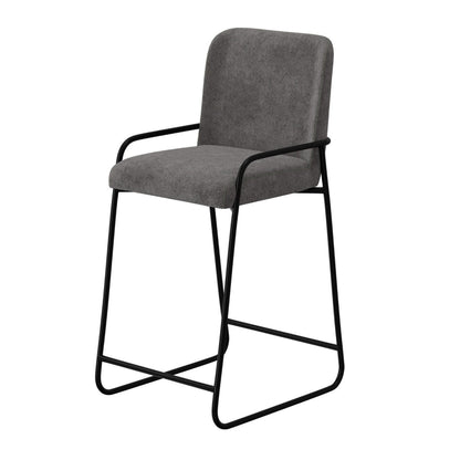 Suze Barstool Chair with Arched Back, Black Iron Frame, Gray Polyester