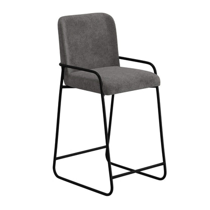Suze Barstool Chair with Arched Back, Black Iron Frame, Gray Polyester