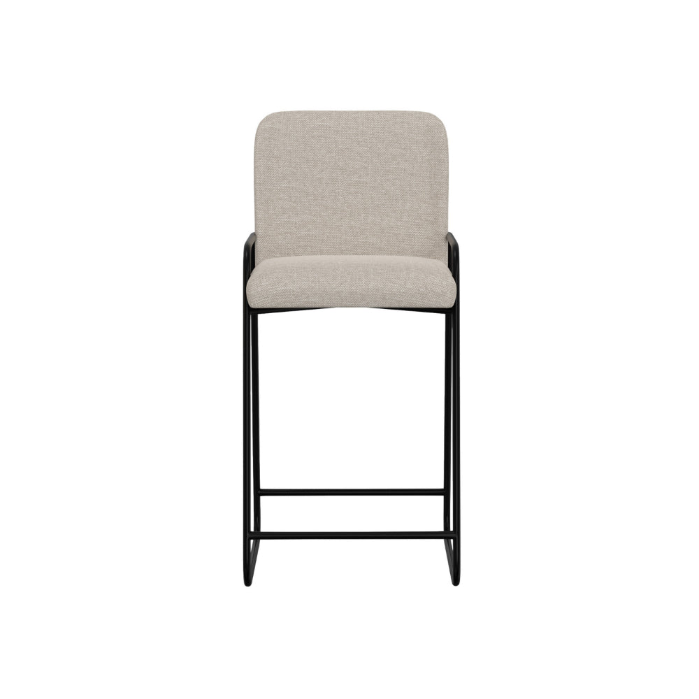 Suze Barstool Chair with Arched Back, Black Iron Frame, Beige Polyester