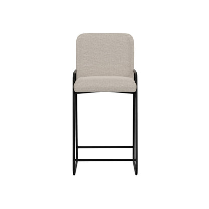 Suze Barstool Chair with Arched Back, Black Iron Frame, Beige Polyester