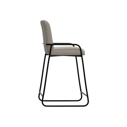 Suze Barstool Chair with Arched Back, Black Iron Frame, Beige Polyester