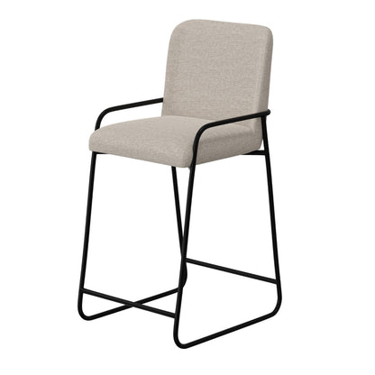 Suze Barstool Chair with Arched Back, Black Iron Frame, Beige Polyester