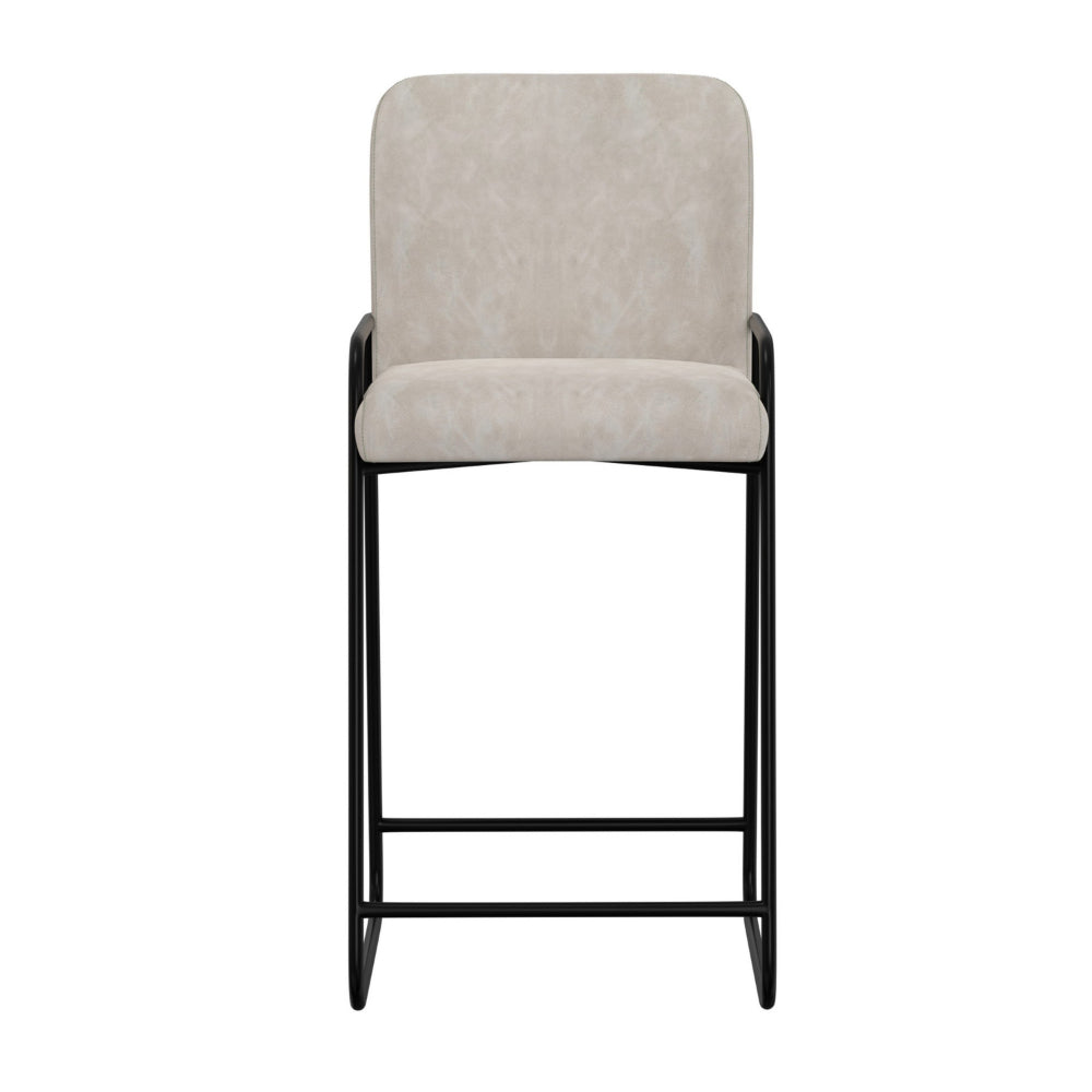 Suze Barstool Chair, Arched Black Iron Frame, Snow Gray Performance Fabric