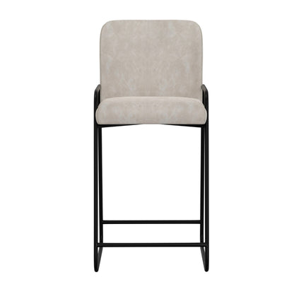Suze Barstool Chair, Arched Black Iron Frame, Snow Gray Performance Fabric