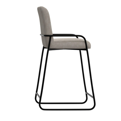 Suze Barstool Chair, Arched Black Iron Frame, Snow Gray Performance Fabric