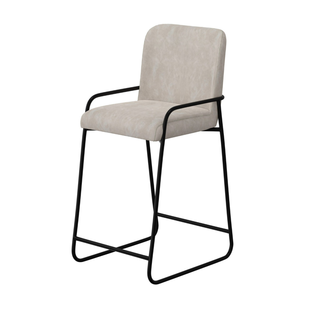 Suze Barstool Chair, Arched Black Iron Frame, Snow Gray Performance Fabric