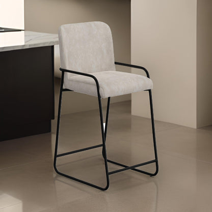 Suze Barstool Chair, Arched Black Iron Frame, Snow Gray Performance Fabric