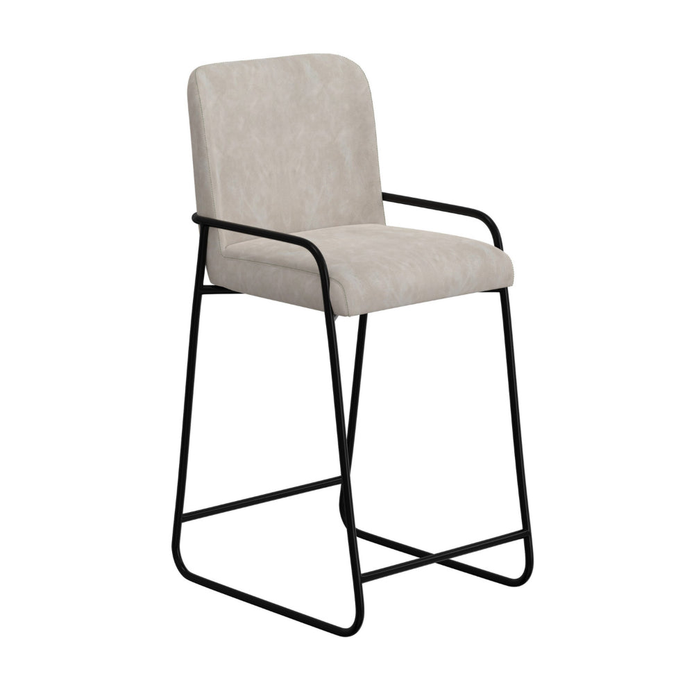 Suze Barstool Chair, Arched Black Iron Frame, Snow Gray Performance Fabric