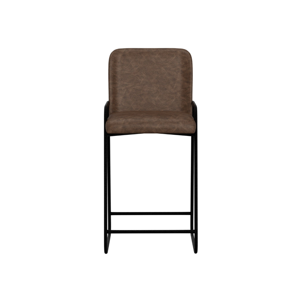 Suze Barstool Chair, Arched, Black Iron, Hickory Brown Performance Fabric