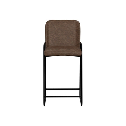 Suze Barstool Chair, Arched, Black Iron, Hickory Brown Performance Fabric