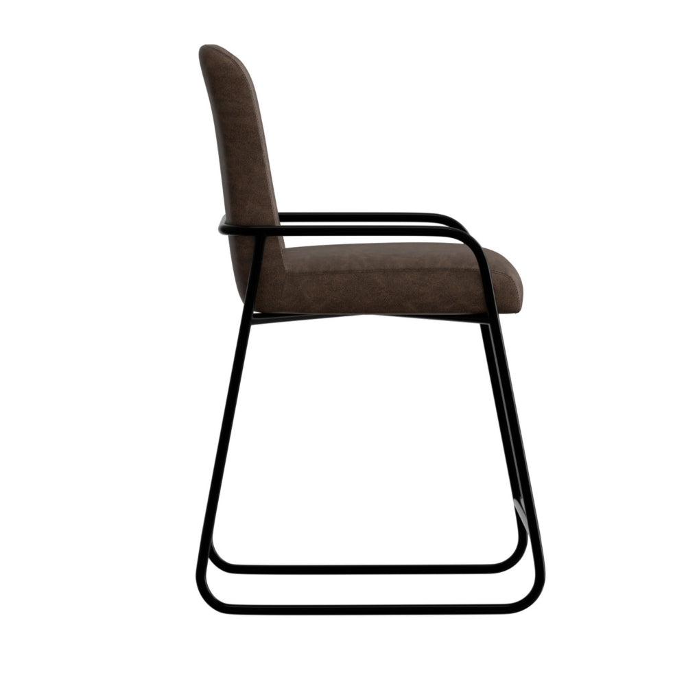 Suze Barstool Chair, Arched, Black Iron, Hickory Brown Performance Fabric